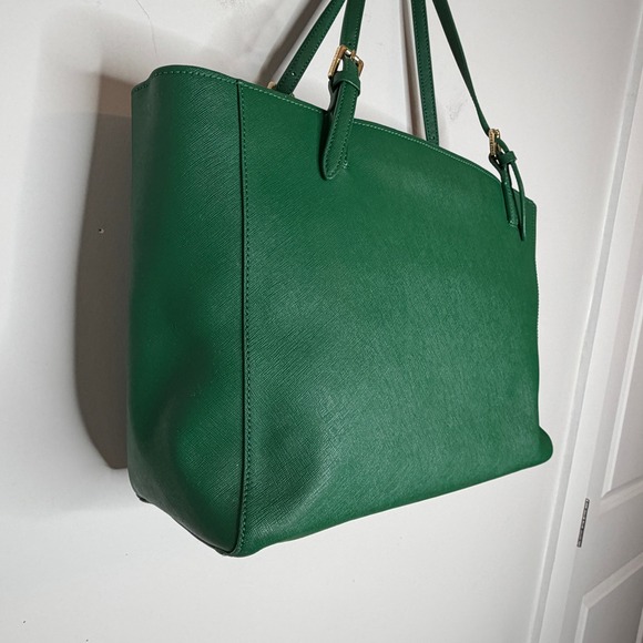 Tory Burch Tote Bag Emerald Green Leather Gold Hardware Saffiano Leather - Picture 7 of 16